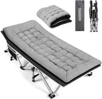 Portable Camping Cot, Sleeping Cots for Adults, 28" Extra Wide Folding Cot Max Load 600LBS with Thick Mattress, Portable Camping Bed for Outdoor Camp/Office, Home Nap (Black+Grey)