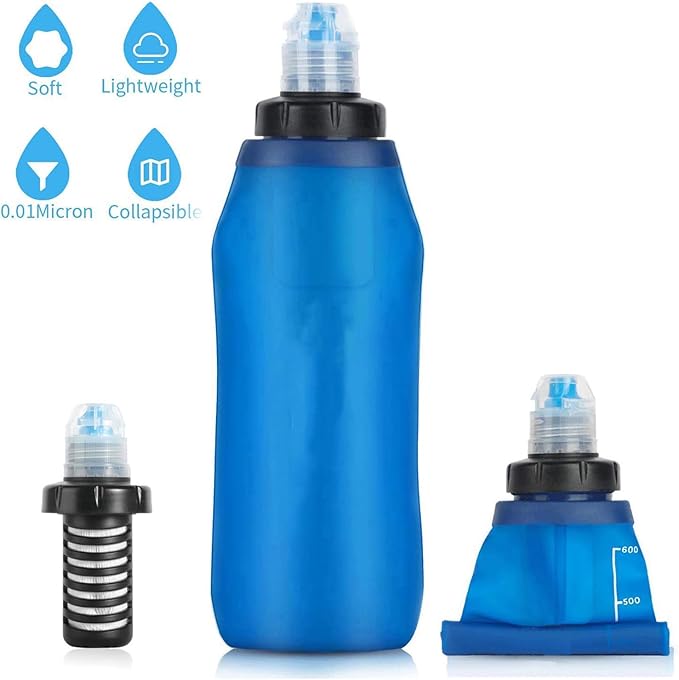 Filter Water Bottle – Foldable Sports Bottle with Built-In Filtration System for Safe Drinking and Hydration on the Go| Portable Water Purifier for Outdoor Survival, Use, Camping, Hiking, Ba