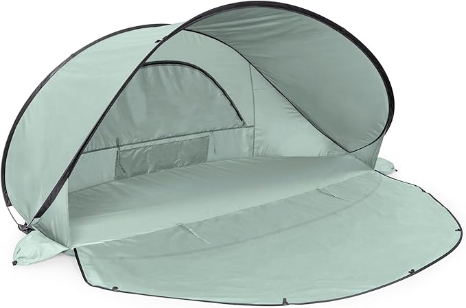 Picnic TIME Manta Portable Beach Tent, Fully-Assembled Pop Up Tent, Beach Shade and Sun Shelter, Instant Outdoor Shade with Carrying Bag for Outdoors and UPF50+ UV Protection, (Light Green)
