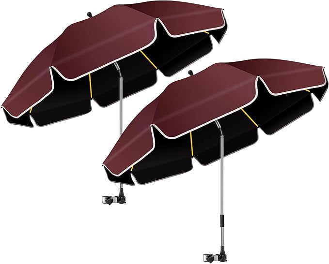 2Pack 48.8 inch Large Beach Umbrella with Clamp Sun Shade for Beach Chair, 360°Adjustable UV Protection Golf Umbrella with Clip for Stroller Wheelchair Camping Chair