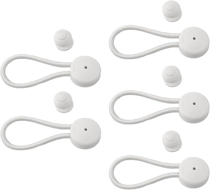 5 Pack Shock Cord Fastener Bungee Cord Clips With Adjustable Knob For Tent Boat Cover Canvas Marine Truck RV Trailer Accessories Nylon Rubber Material 13Cm Stretch Length(white)