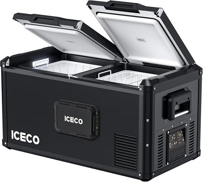 ICECO VL75ProD 12V Refrigerator, 78Qt Dual Zone Portable Fridge with SECOP Compressor, 0-50°F, Multi-directional Lid, Dual USB 12/24VDC&110-240VAC, Car Refrigerator For Car, Camping, RV |With Battery