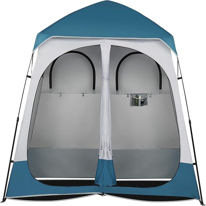 Pop Up Privacy Shower Tent, Portable Double Outdoor Camping Shower Shelter, Changing Room Instant Tent with 2 Rooms