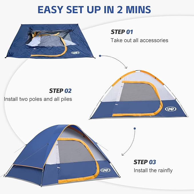 Camping Tent 2-4 Person, Waterproof Windproof Tent with Rainfly Easy Set up-Portable Dome Tents for Camping…