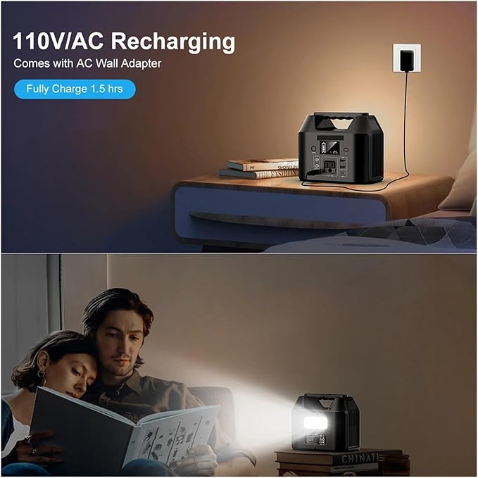 Power Station, 150W Portable Power Station 122.8Wh Solar Generator Bank with AC 110V LED Flashlight for Camping Home RV,for Outdoor Camping Home