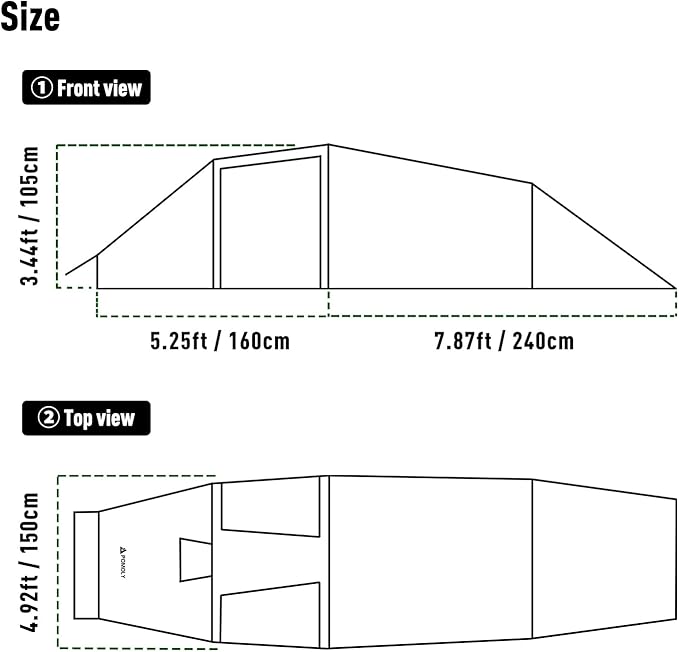 POMOLY Tunnel Tent for 1-2P Camping, Locomotive 2 Chimney Tent for 4 Season Hiking, Backpacking, Hunting (Without a Ground Sheet)
