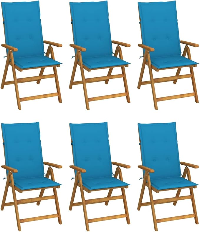 Folding Patio Chairs 6 pcs with Cushions Solid Acacia Wood Balcony Chairs Camping Chair Accent Chair Outdoor Chairs for Bedroom Dining Outdoor Patio