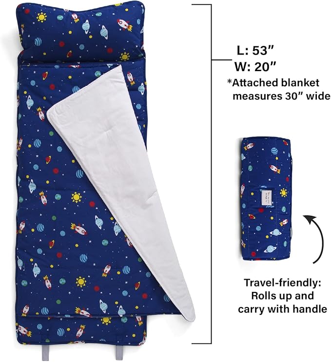 Delta Children Nap Mat - Includes Pillow & Blanket for Toddlers and Kids; Features Carry Handle w/Strap Closure and Name Tag; Rollup Design is Ideal for Preschool and Daycare; Personalization Optional