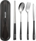 Travel cutlery set, 18/8 stainless steel cutlery, Reusable utensils set with case, Portable Silverware Lunch Box for Camping and Office (Black/knife set)
