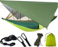 Double Camping Hammock with Mosquito Net and Rain Fly – Lightweight 3-in-1 Tent Setup for Outdoor Hiking, Travel, Patio & Backpacking – Portable Hammock for Adults with Tree Straps & Bug Net