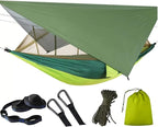 Double Camping Hammock with Mosquito Net and Rain Fly – Lightweight 3-in-1 Tent Setup for Outdoor Hiking, Travel, Patio & Backpacking – Portable Hammock for Adults with Tree Straps & Bug Net