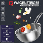 Stainless Steel Baby Wok 200mm / 7.87inches, 3-Ply Base with Aluminum Core, All Cooktops, Multipurpose Saucepan, Ramen Pot, On-the-go Cooking Pot for Outdoor or Camping