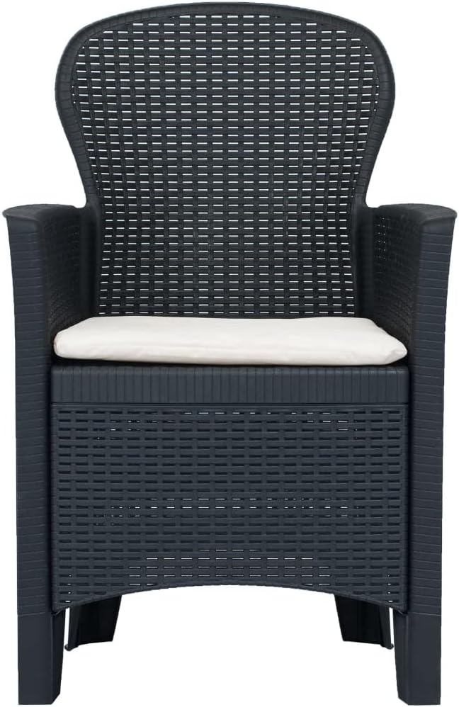 Patio Chairs ,Dining Chairs,Camping Chair,Study Chair,Coffee Chair,Beach Chair,Garden Chairs,Patio Funiture,for Deck, poolside,Camping,Beach,Campsite,2 pcs with Cushion Anthracite Plastic Rattan Look