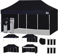 Eurmax USA 10'x20' Pop-up Canopy Tent Commercial Instant Canopies with 4 Removable Zipper End Side Walls and Roller Bag, Bonus 6 SandBags(Black)