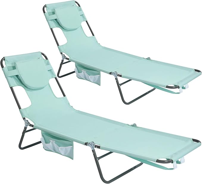 SunnyFeel Lounge Beach Chair for Adults with Face Hole, Backpack Reclining Beach Chairs Lay Flat, Sun Face Down Tanning Chair, Portable Folding Camping Cot for Outside Pool, Sunbathing, Reading