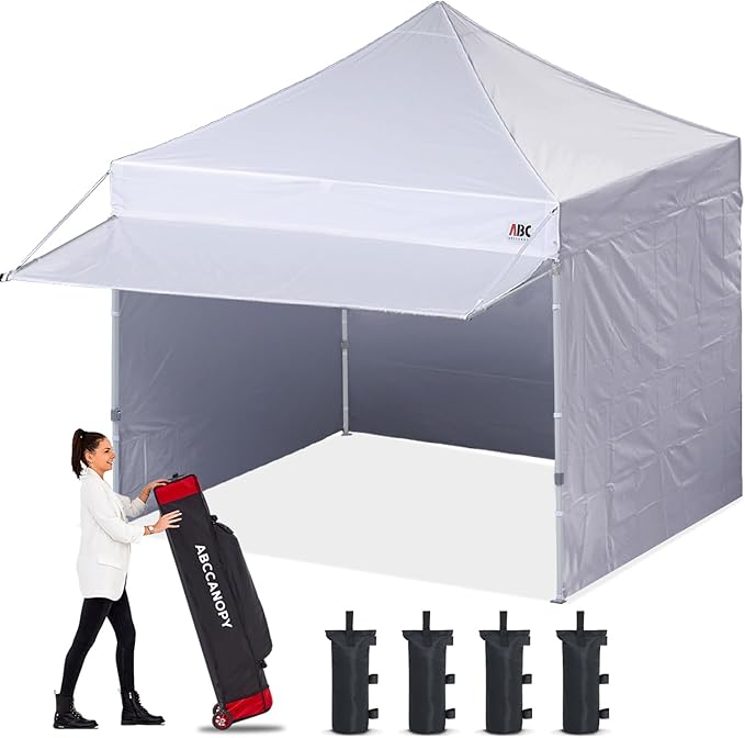 ABCCANOPY 10x10 Pop up Canopy Tent with Sidewalls - Easy up Canopies with Awning, Outdoor Tents for Parties, Market, Commercial Events, White