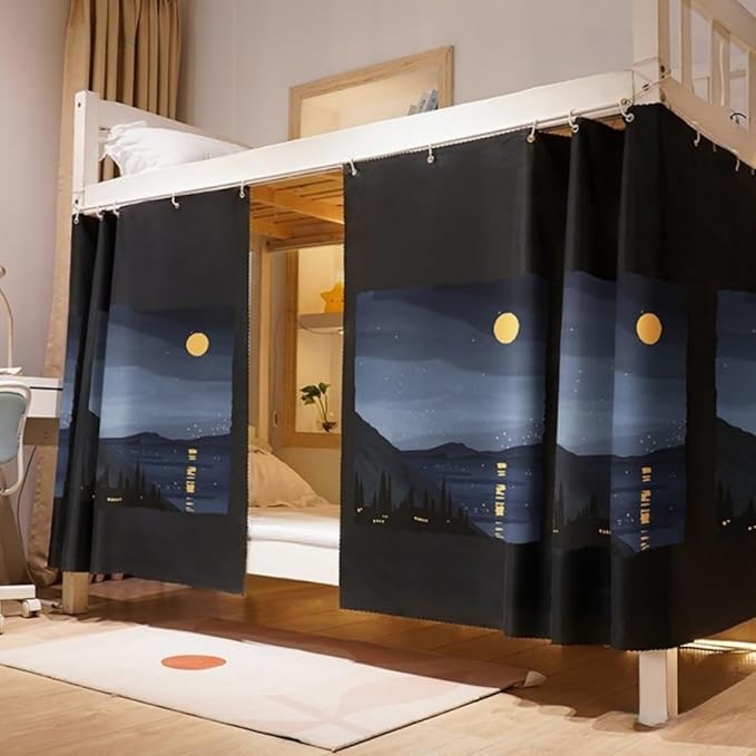 Dorm Bottom Bunk Bed Curtains Privacy Curtains 350g Dustproof Breathable Single Bed Blackout Curtains Panels Privacy Underbed Loft Bed Canopy Tent Curtain Shading Drapes for Dorm College Home 2 panels