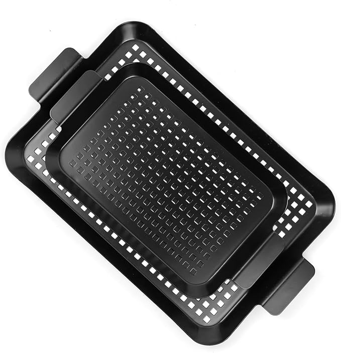 Grill Tray Set Of 2 Outdoor Grill Pans Tray Grill Pans with Hole Nonstick Barbecue Grilling Baskets for Outdoor Camping Vegetable Meat (2 grill pan)