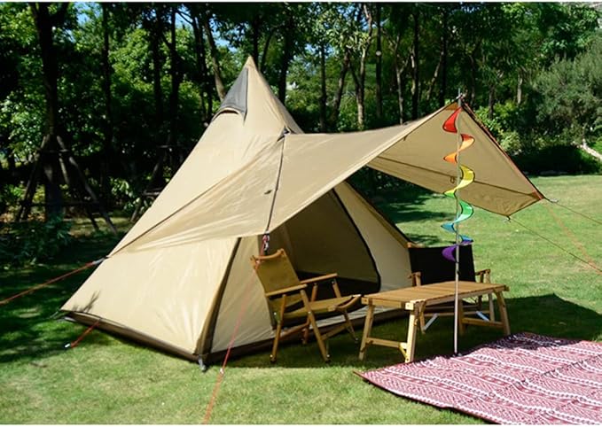 4 Person Tent for Camping Pyramid Teepee Tent Outdoor Portable Double Layers Indian Tipi Tent for Outdoor Family Hiking Yurt Tent