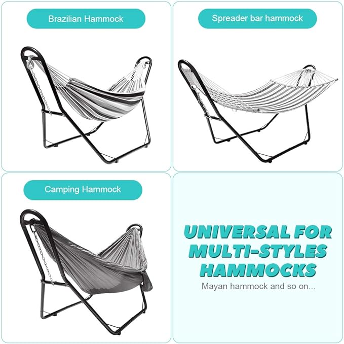 Zupapa Hammock Stand Fit for 9-14 Feet Hammock, 2 Person Heavy Duty 550 LBS Capacity with 2 Steel Chains 1 Carry Bag, Outdoor Indoor Use Steel Hammock Frame Black