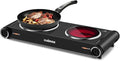 CUSIMAX Hot Plate for Cooking,1800w Double Infrared Burner,Portable Electric Stove with Adjustable Temperature Control,Ceramic Glass Hot Plate for Dorm Office Home Camp,Black Stainless Steel