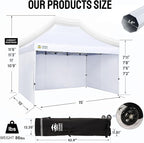 CROWN SHADES 10x15 Pop Up Canopy Tent, Thicken Frame Commercial Heavy Duty Tent, 4 Sidewalls 8 Stakes & 4 Sandbags & 4 Ropes, Outdoor Canopies for Events, Parties,White