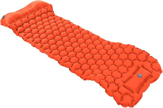 Camping Sleeping Pad Mat, Lightweight Inflatable Mattress, Sturdy 40D Nylon Fabric, TPU Laminate, for Tent Hiking Travel, Foldable Compact, Comfortable 3D Design (Orange)