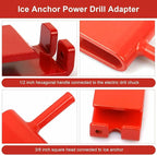 Ice Anchor Power Drill Adapter Fits 1/2" Electric Drill Chuck and 3/8" Ice Anchor Connection End, Ice Shelter Accessories for Ice Fishing Shelter Tent, Red Ice Shanty Anchors Adapter