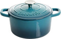 Crock-Pot Artisan 3-Quart Round Enameled Cast Iron Dutch Oven – Gradient Teal, Durable Heavy-Duty Cookware for Slow Cooking, Roasting, Baking with Lid