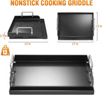 17" x 13" Nonstick Coating Cooking Griddle for Gas Grill, Universal Flat Top Plate Insert with Grease Groove and Removable Handles for Weber Charbroil Camp Chef/Gas Stove/Electric Flat Griddle