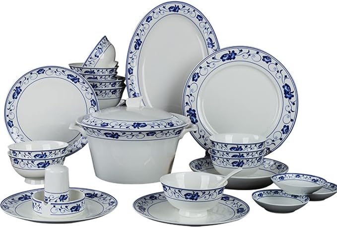 Dishes Household Bone China Tableware Chinese and White Porcelain Bowls and Chopsticks Set