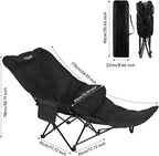 Dual Purpose Folding Camping Cot and Chair with Removable Footrest for Adults, Easy-to-Assemble Adjustable Sleeping Chair with Carry Bag for Fishing, Hiking, Travel, Home (Black)