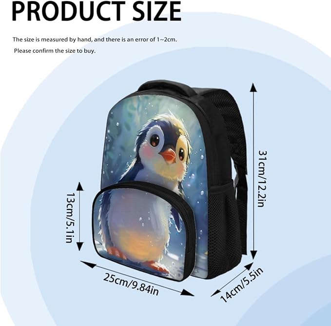Penguin School Backpack Set for Boys Elementary School Bookbags with Lunch Box and Book Sleeve Casual Primary Bookbag Kindergarten Schoolbags 3 in 1