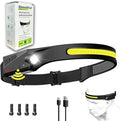 Headlamp 5Mode 230° Wide Beam Led Head Band Lamp,Rechargeable Motion Sensor for Adults, for Forehead, Hard Hat Headlight, Camping Essentials (1)