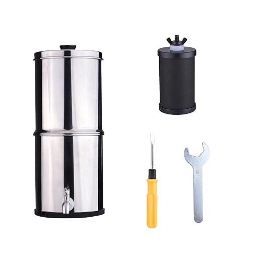 Drfeify 1 Gallon Gravity Water Filter System, 60ml min Rate Food Grade Stainless Steel, Removes Impurities Improves Taste, with Activated Carbon Silver Ions UF Membrane, for Camping (K8779 No Bracket)