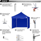 ABCCANOPY Easy Pop Up Canopy Tent with Sidewalls 10x10 Commercial -Series, Royal Blue