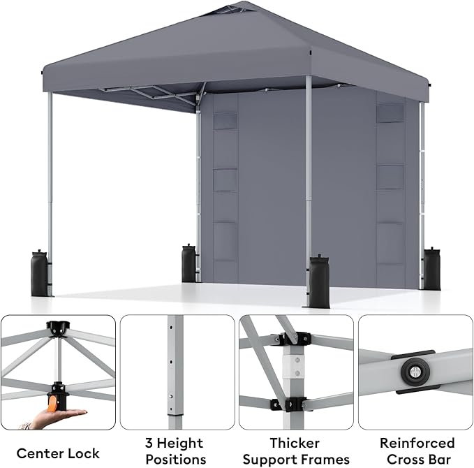 10x10 Pop Up Canopy with Sidewalls, Instant Heavy Duty Canopy Tent for Parties, Events, Camping, One Person Setup - Gray