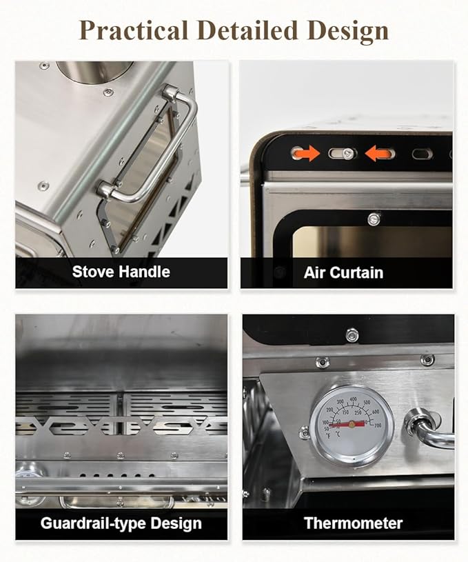TOMOUNT Hot Tent Stove,Wood Stove with Frame Base,with 7 Chimney Pipes,304 Stainless Steel with heat-resistant Glass Window