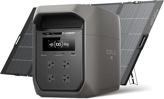 EF ECOFLOW Portable Power Station DELTA 3 MAX with 400W Solar Panel and AC Charging Cable, 3400W X-Boost Output, Ultra-Fast 0-80% Charging in 1.13 Hr, Home Backup & RV Camping (Black)