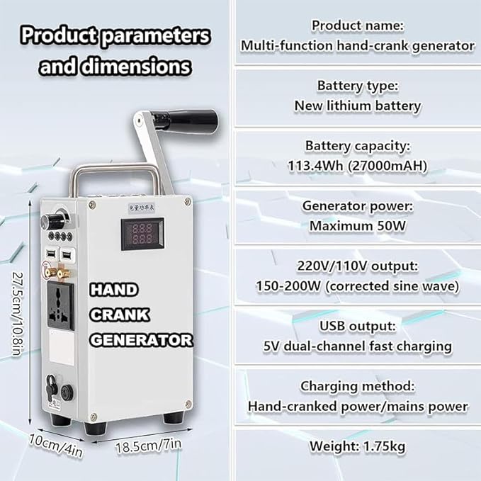 160W Outdoor Large Capacity Hand Crank Generator High Power Generator 12V Outdoor Hand Crank Generator Emergency Electric Camping