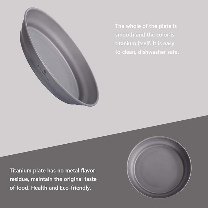 Boundless Voyage Ultralight Titanium Bowl Pan Plate Dish with Carry Bag Outdoor Camping Portable Tableware Cookware ((Plate-M)-Ti15167B)