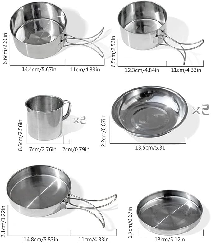 8PCS/Set Camping Cookware Kit Outdoor Aluminum Cooking Set Water Kettle Travelling Picnic BBQ Tableware Portable Bowls