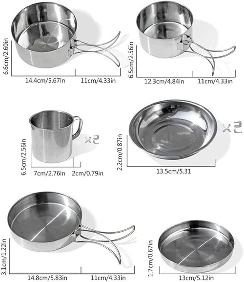 8PCS/Set Camping Cookware Kit Outdoor Aluminum Cooking Set Water Kettle Travelling Picnic BBQ Tableware Portable Bowls