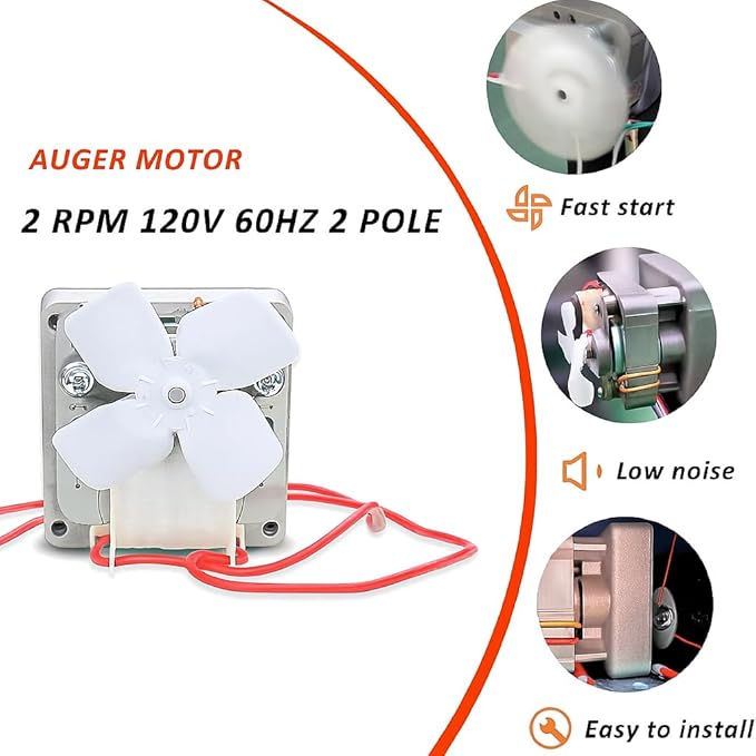 Upgraded 2.0 RPM Auger Motor Replacement for Traeger, Pit Boss Wood Pellet Grills, Camp Chef, Oklahoma Joe's, Cuisinart Wood Creek and Z Grills, Universal Auger Motor 120V, 60Hz, 2 Pole