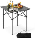 Giantex Folding Roll-up Camping Table, Outdoor Lightweight Aluminium Table for 4, Portable Square Table with Carry Bag for Picnic, Hiking, BBQ, Beach, Tailgating (28"x28"x27.5",Black)
