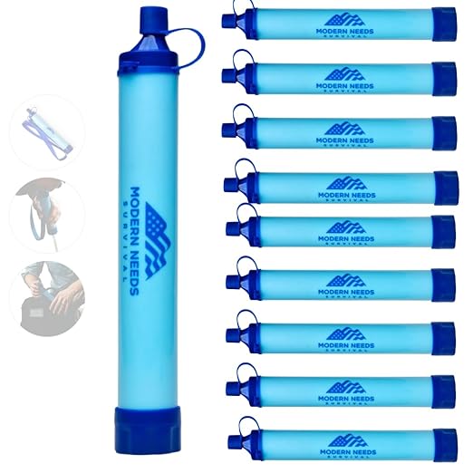 MODERN NEEDS Ready Filter Personal Water Filter Straw | Backpacking Water Filter for Hiking & Camping | Portable Water Purifier Camping | Emergency Survival Gear & Camping Survival Kit | 10 Pack