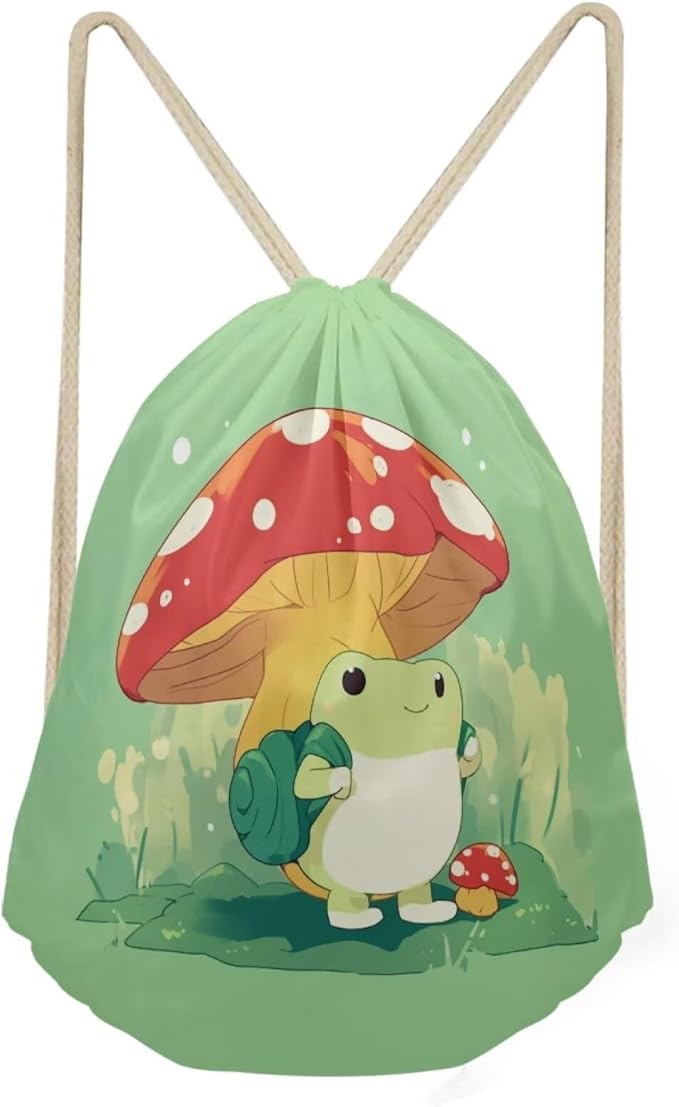 Upetstory Mushroom Frog Drawstring Backpack Bags Sports Sackpack Gym String Bag Sack Pack Knapsack for Outdoor Travel Beach Shopping Camping Swimming Running Cycling Gifts