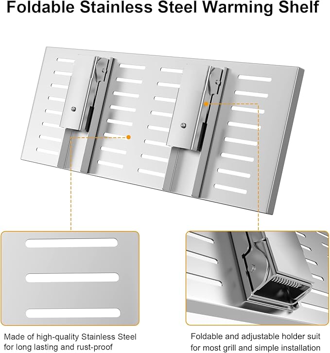 Universal Grill Foldable Warming Rack/Shelf for Blackstone 17'' 22'' 28'' 36'', Pit Boss,Camp Chef and Most Flat Top/Table Top Griddle Grill,Stainless Steel BBQ Shelf Replacement Parts,2 Pack