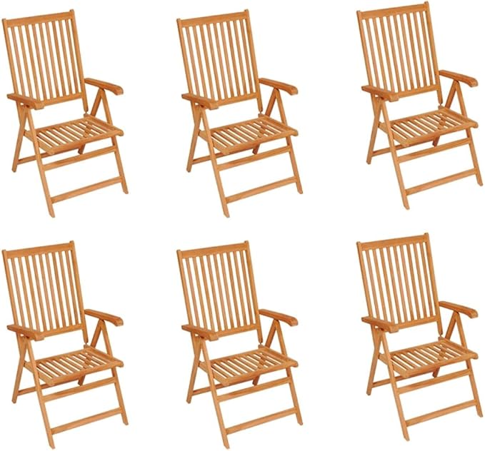 Patio Chairs 6 pcs,Outdoor Folding Chair,Lounge Chair,Portable Camping Chair,Tanning Chairs for Outside,Garden Chair,for Outdoor Patio, Campsite, or Yard, with Black Cushions Solid Teak Wood
