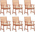 Patio Dining Chairs 6 pcs,Lawn Chair,Camping Chair,Garden Chair,Featuring Slatted Design,Waterproof Cushion,Each Cushion Features 2 Sets of Ropes, with Cushions Solid Acacia Wood